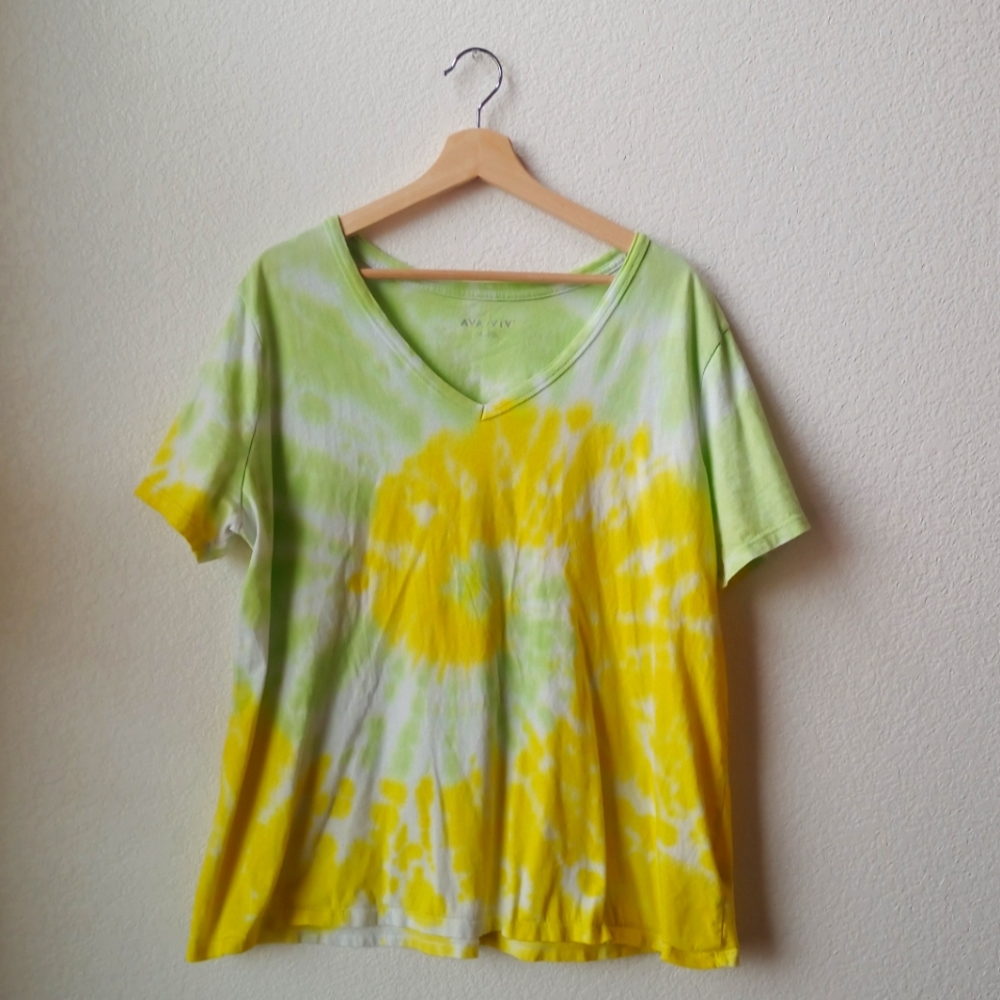 AVA&VIV Yellow and Green Tye-dye T-shirt